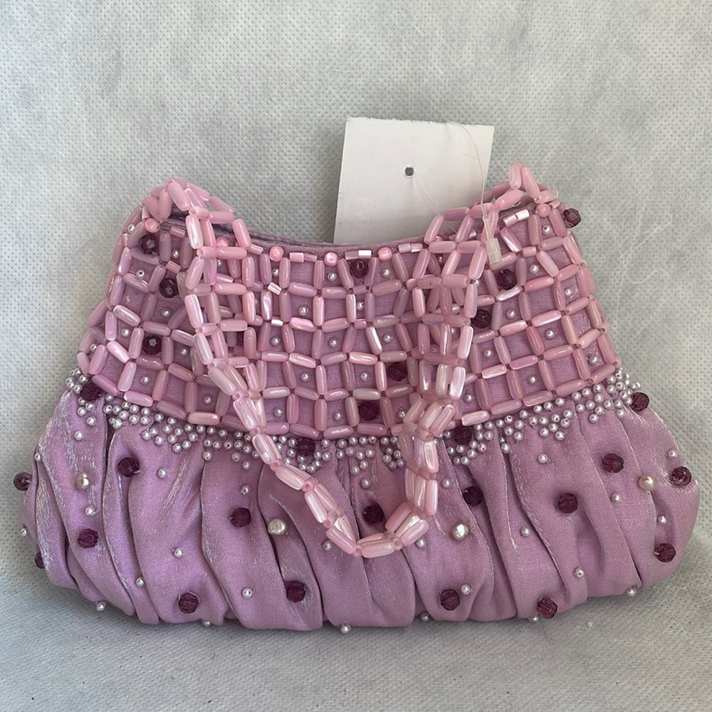 Lovely dainty lavender pearl troca crystal purse bag